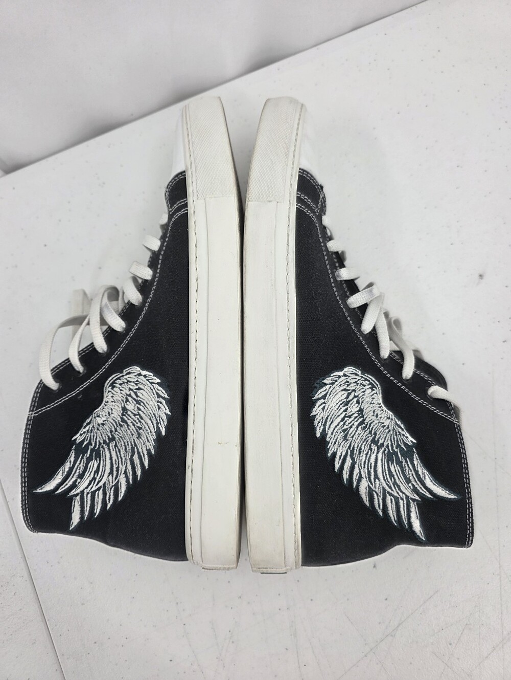 Roberto Cavalli Black Canvas Sneakers Angel Wings Men Size 44 US 10.5-11 Hi-Top. - Picture 9 of 12
